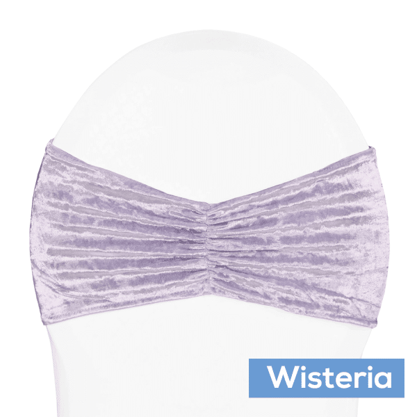Premade Velvet Ruffle Stretch Chair Band - Wisteria | Rental