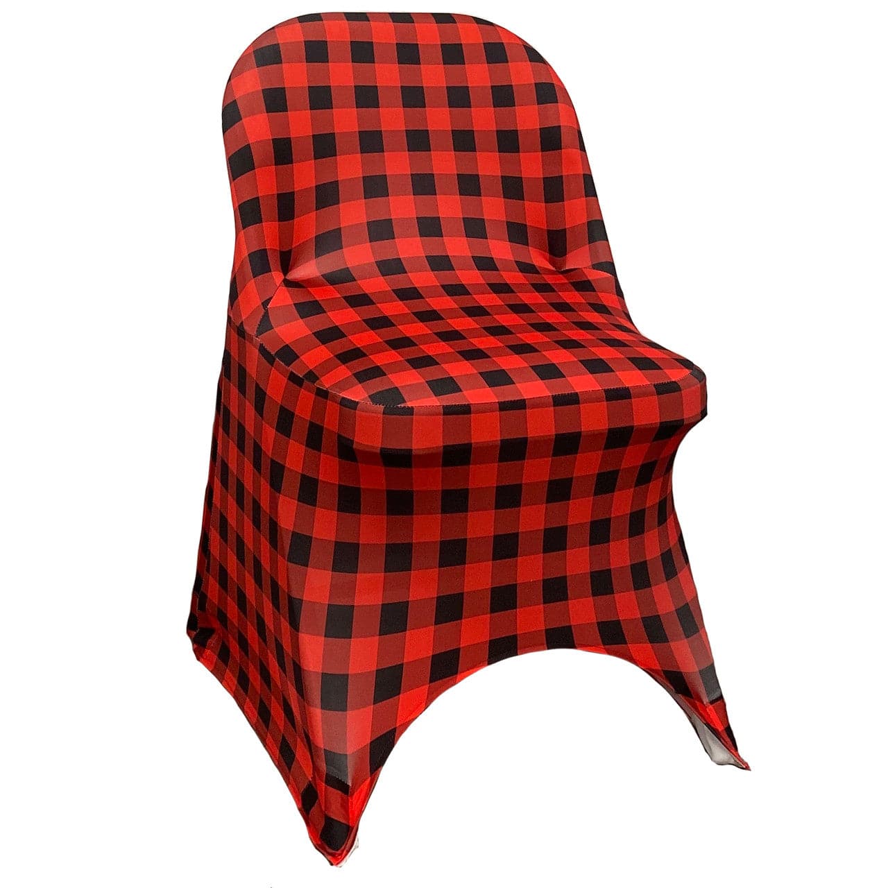 Print Spandex Folding Chair Cover in Red Buffalo Plaid | Rental
